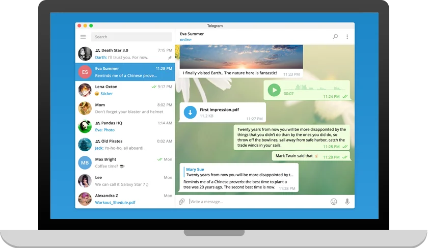 Telegram desktop on laptop